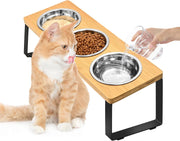 Log Pet Feeding Rack Iron Wood Combined With Cat Bowl Rack