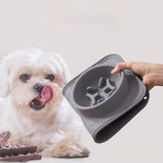 Silicone Pet Bowl Pet Drinking And Feeding Double Bowl Slow Food Bowl Non-slip And Anti-overflow Foldable Large Capacity Bowl