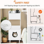 Litter Box Enclosure With Shelves And Doors White Wooden Hidden Cat Litter Box Furniture Industrial Indoor Cat House Washroom Pet Crate Storage Cabinet