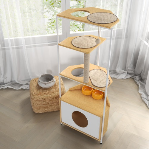 Cat Apartment With Feeding Station And Climbing Platform, Pet Furniture For Indoor Cats